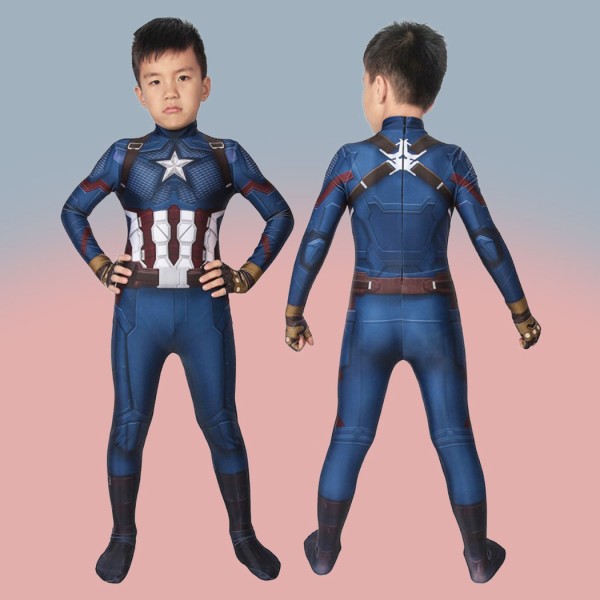 Kids Captain America 3D Cosplay Jumpsuit Avengers Endgame Steven Rogers Costume